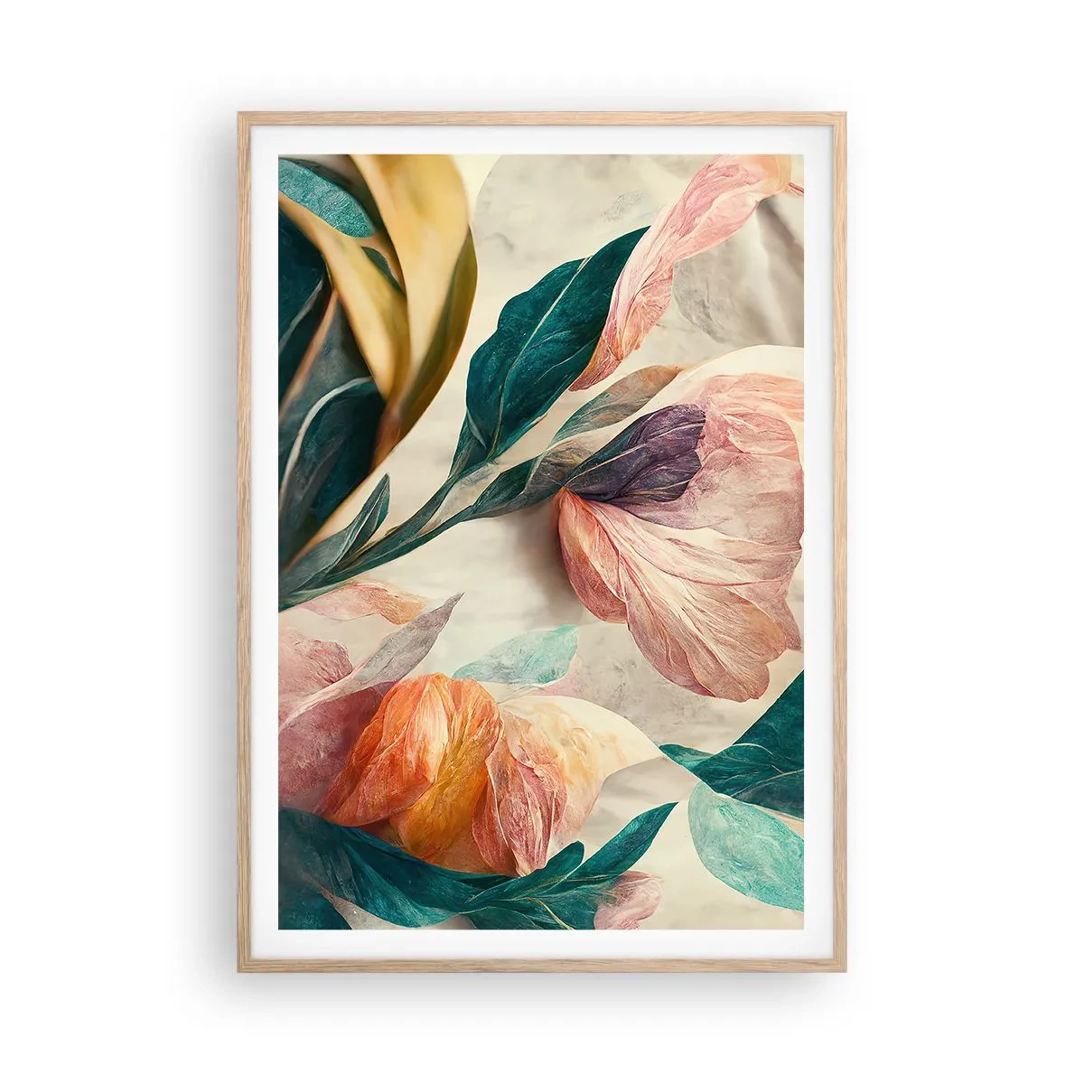 Poster in light oak frame - Flowers of Southern Islands - 70x100 cm