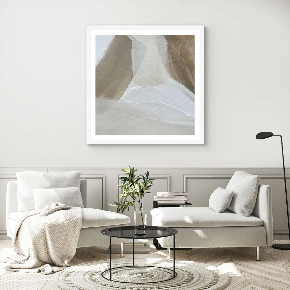 Poster in white frmae - Waves of White - 40x40 cm