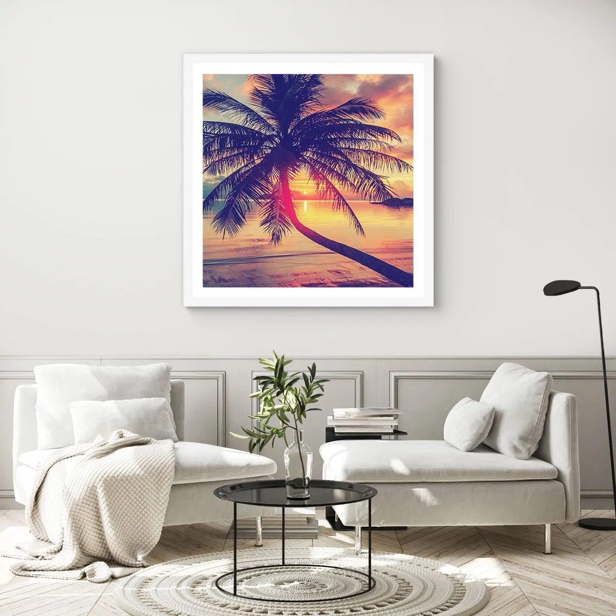 Poster in white frmae - Evening under the Palm Trees - 30x30 cm