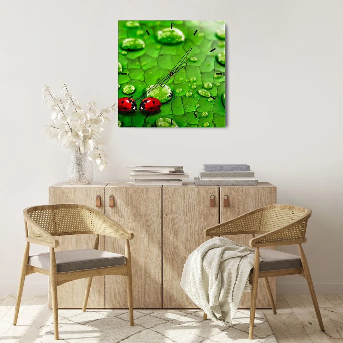 Wall clock - Clock on glass - Encounter in Green - 40x40 cm