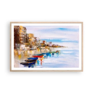 Poster in light oak frame - Multicolour Town Marina - 91x61 cm