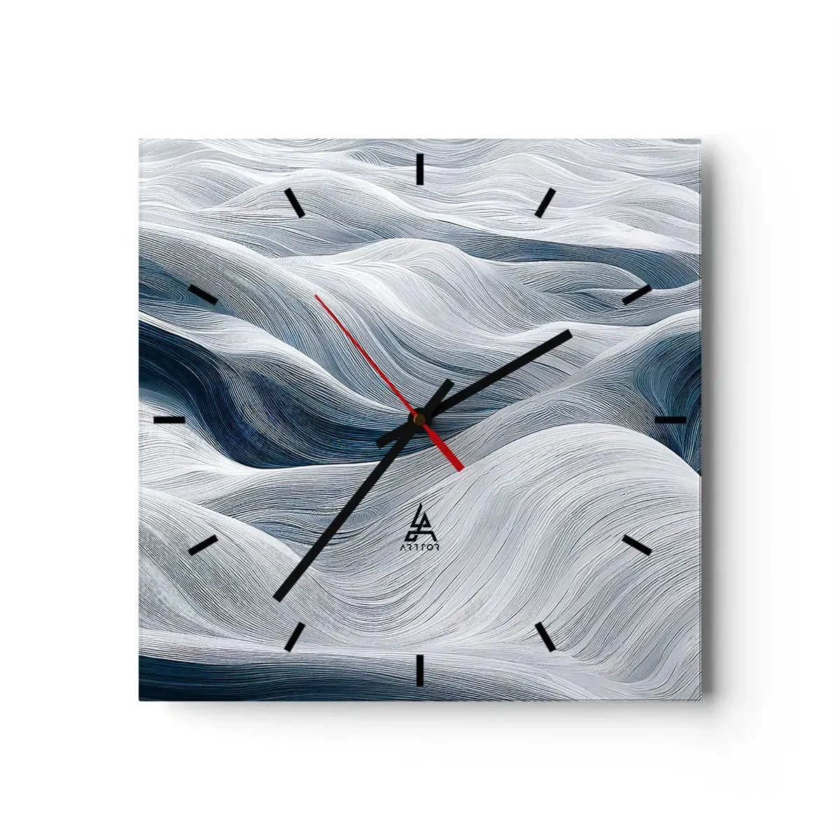 Wall clock - Clock on glass - White and Blue Waves - 30x30 cm