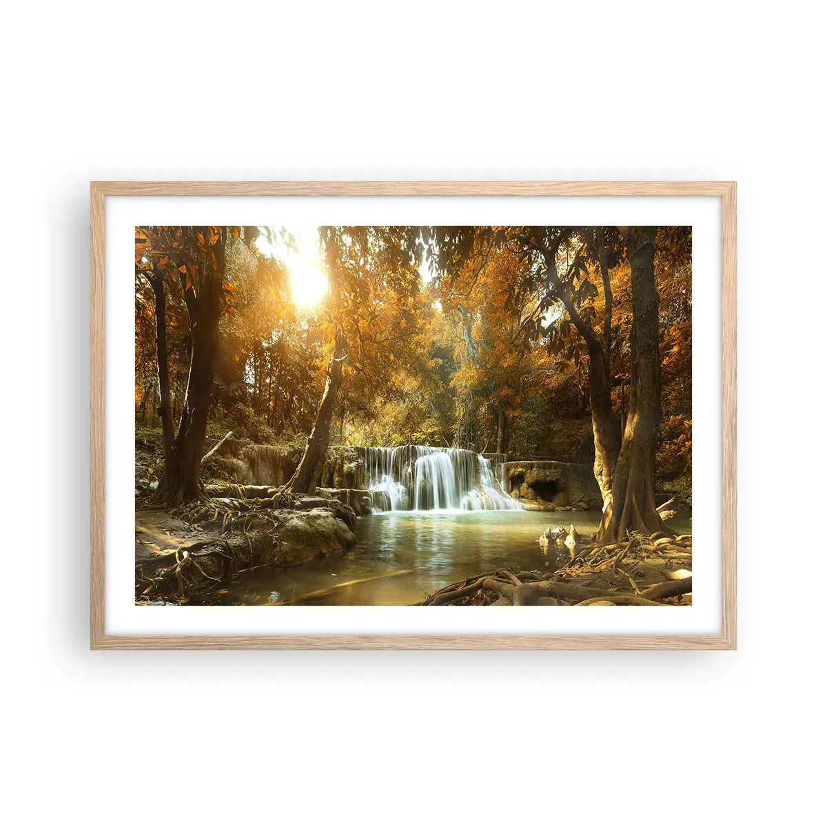 Poster in light oak frame - Park Cascade - 70x50 cm