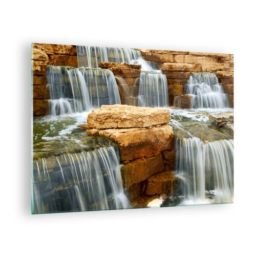 Glass picture - Waterfall on a rocky background - 70x50cm - Stairway to Heaven - Modern wall decoration for the living room and bedroom ARTTOR
