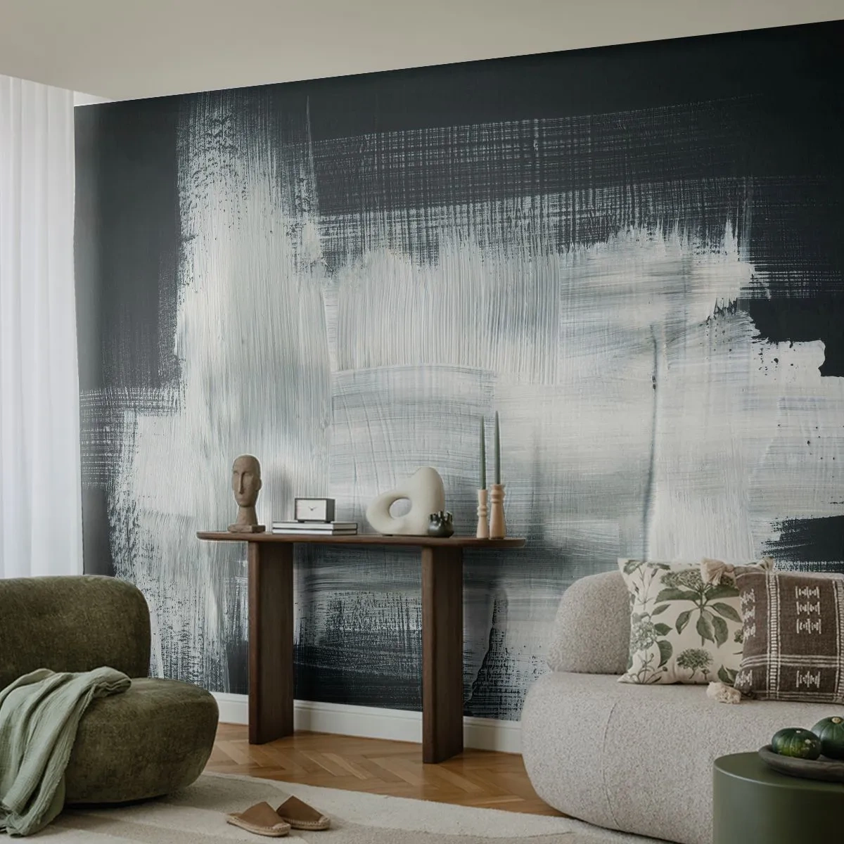 Custom Wallpaper Premium Sand - Woven from the Vertical and the Horizontal - Abstraction, Piece, Black and white