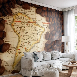 Photo Wallpaper Premium Sand - Where Does the Best Coffee Come from? - World Maps, Coffee, America - 100x70 cm