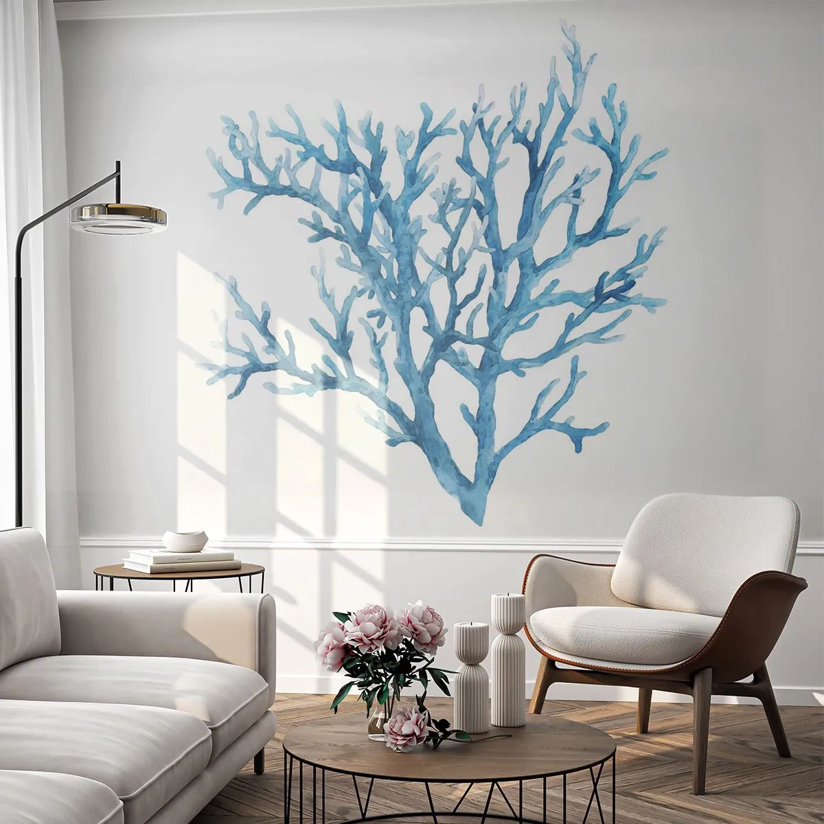 Self-Adhesive Photo Wallpaper Deluxe Sticker - Sea Filigree - Coral, Seaside, Minimalistic - 250x175 cm
