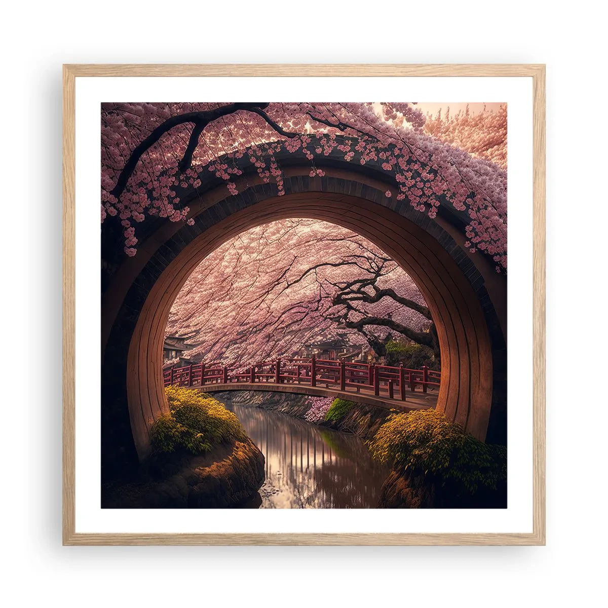 Poster in light oak frame - Japanese Spring - 60x60 cm