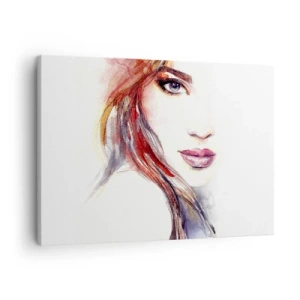 Canvas picture - A subtle watercolor of a woman's face with an expressive gaze. - 70x50cm - Vademecum -Follow Me - Modern wall decoration for the living room and bedroom ARTTOR
