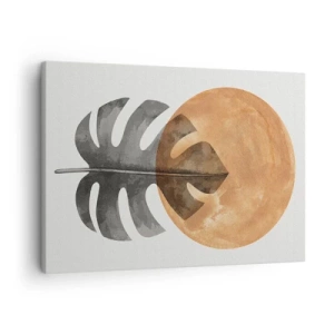 Canvas picture - Monstera leaf and gold circle on a light background - 70x50cm - Always the Sun - Modern wall decoration for the living room and bedroom ARTTOR
