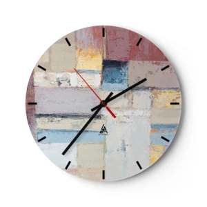 Wall clock - Clock on glass - Abstract geometric composition in pastel colors - 30x30cm - Calm of Geometry - Modern wall decoration for the living room, kitchen, and bedroom ARTTOR