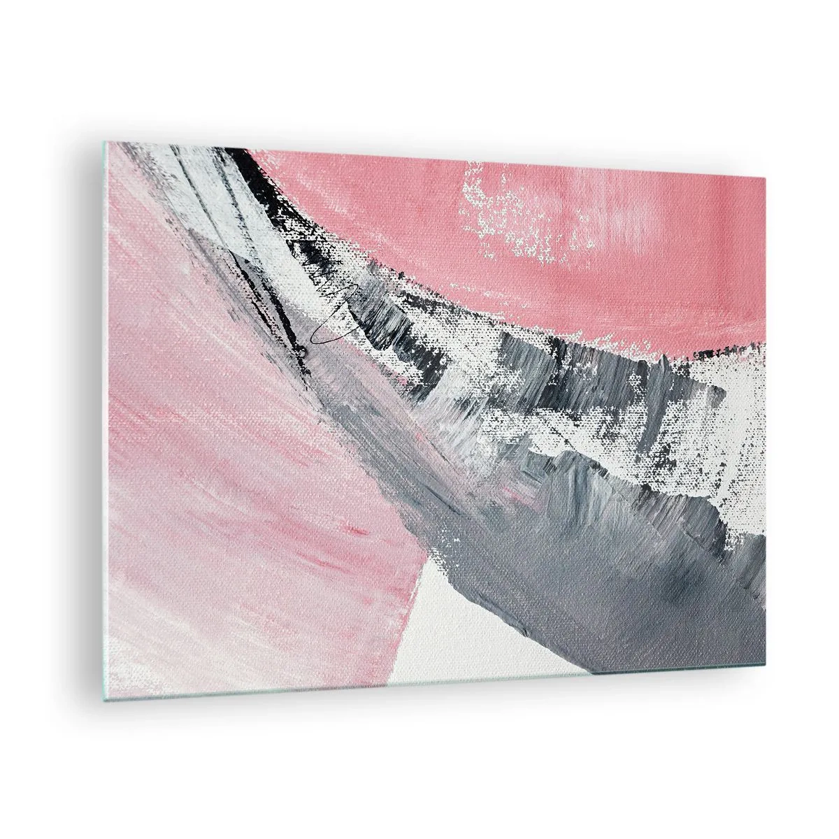 Glass picture - Modern abstraction in pink, white, and gray with brushstroke texture - 70x50cm - Fitted Composition - Modern wall decoration for the living room and bedroom ARTTOR