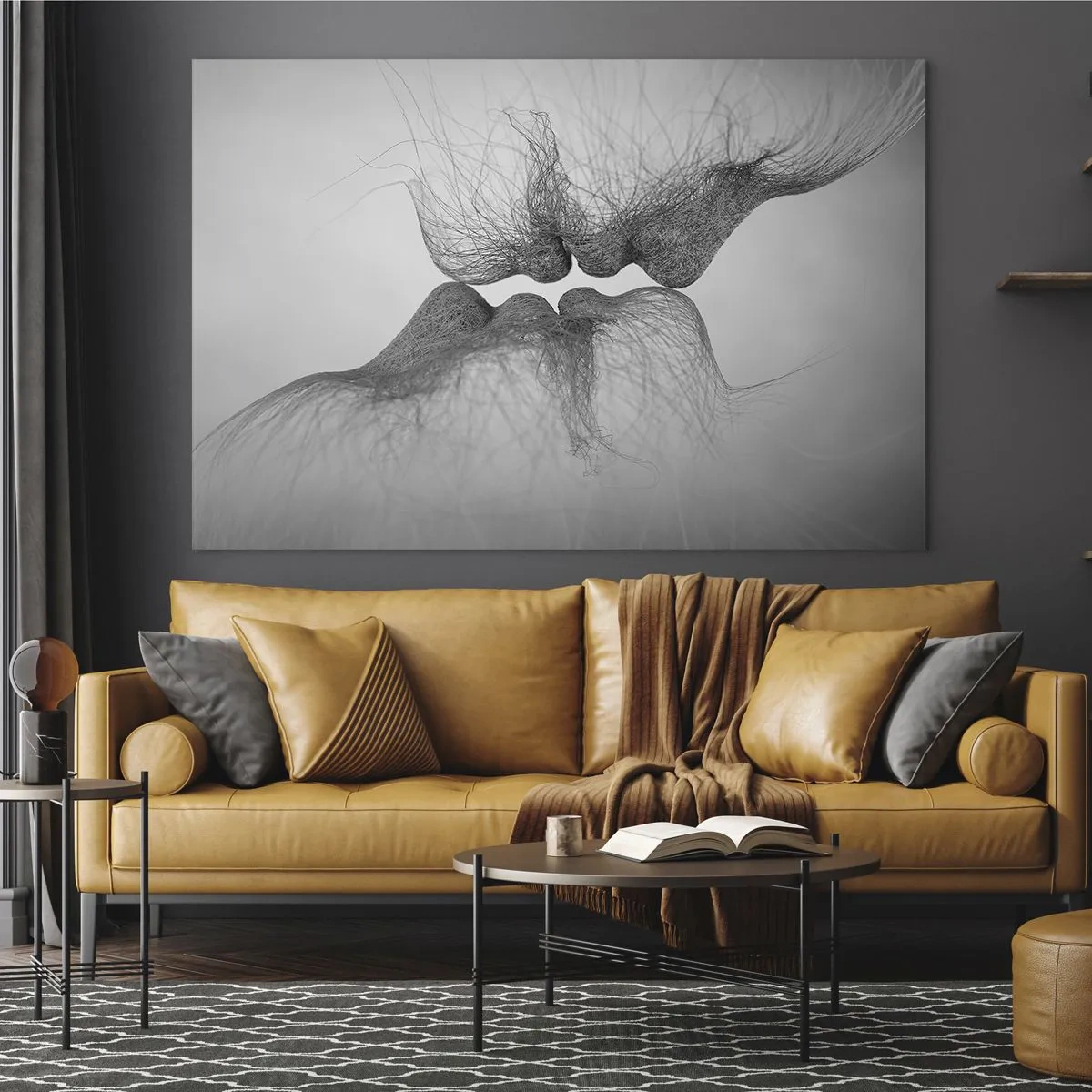 Glass picture - Abstract kiss in black and white - 70x50cm - Kiss of the Wind - Modern wall decoration for the living room and bedroom ARTTOR