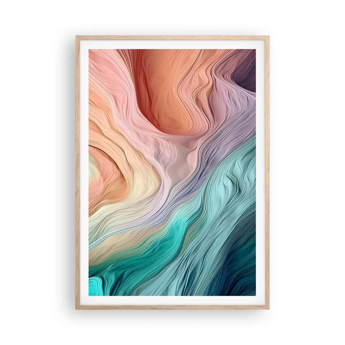 Poster in light oak frame - Rainbow Wave - 70x100 cm