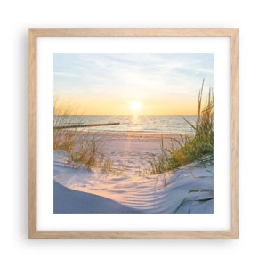 Poster in light oak frame - Sound of the Sea, Singing of the Birds, Wild Beach among Grass - 40x40 cm