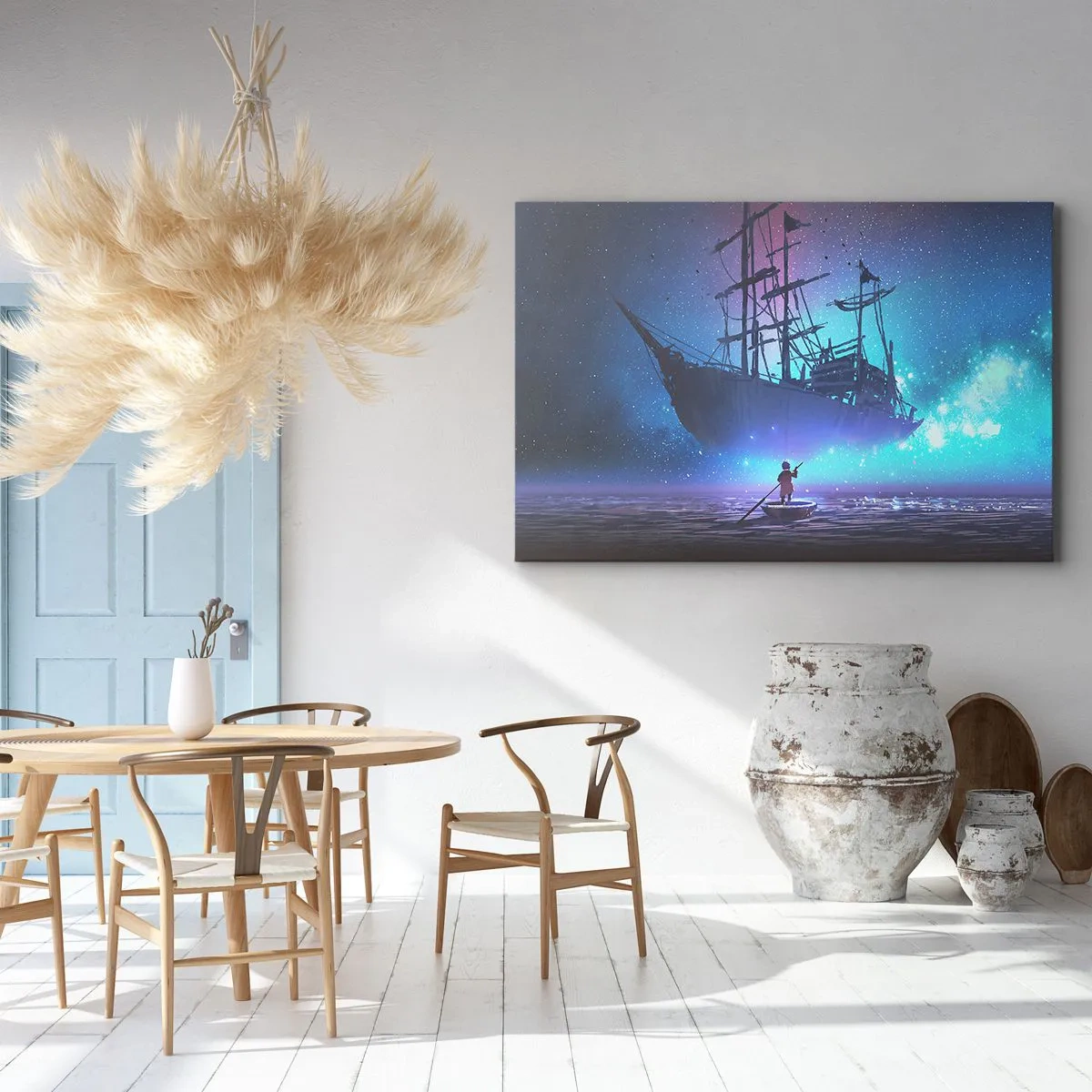 Canvas picture - fantastic ship against the starry sky - 70x50cm - Encounter with a Sea Myth - Modern wall decoration for the living room and bedroom ARTTOR