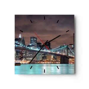 Wall clock - Clock on glass - Big City Lights - 40x40 cm