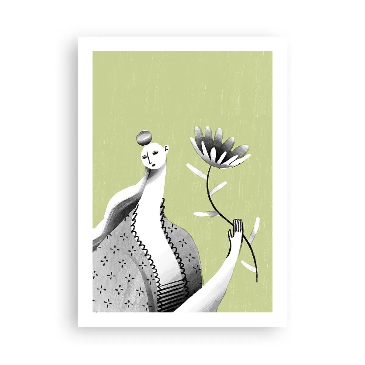 Poster - Modernist Portrait - Holding a FLower - 50x70 cm