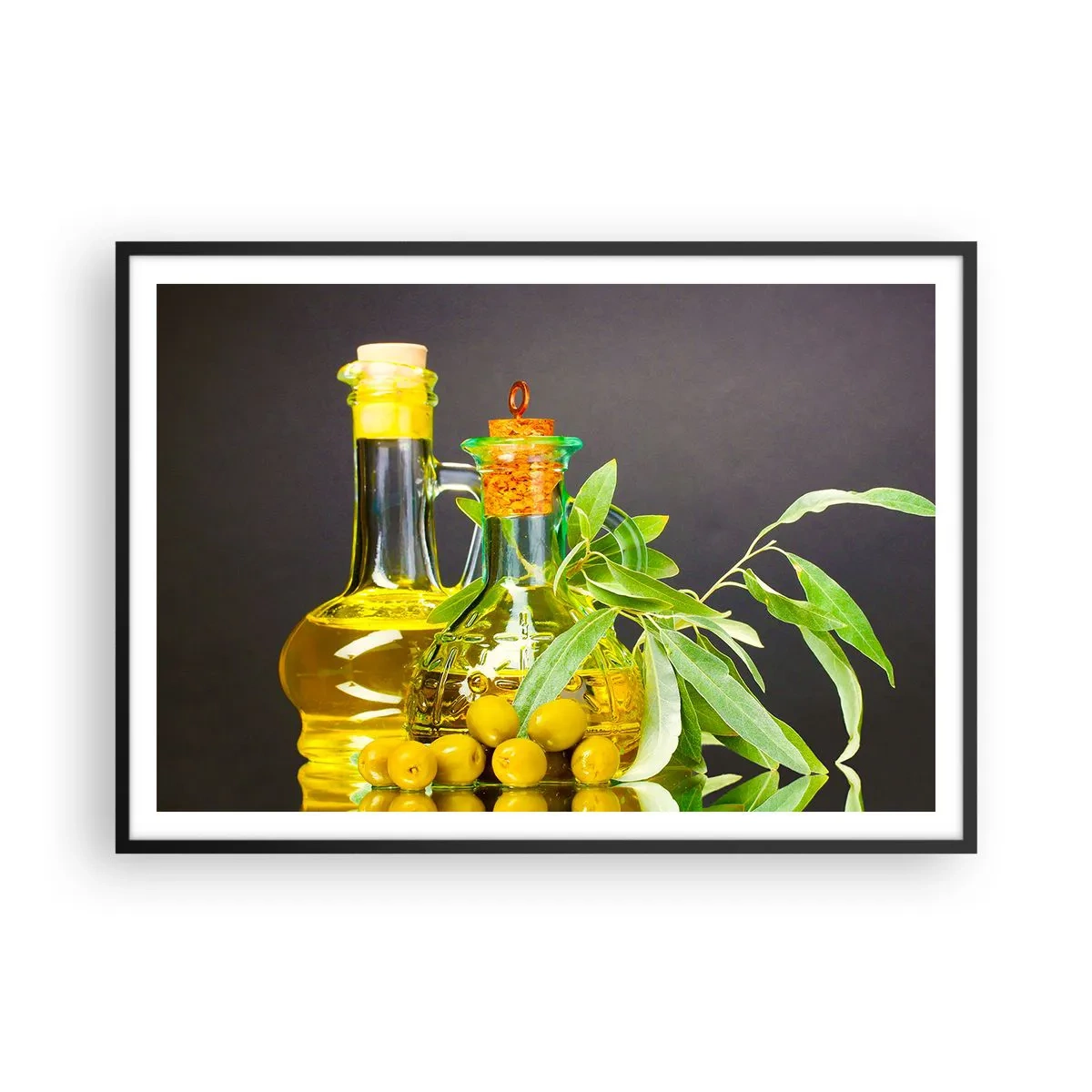 Poster in black frame - Still Life with Olives and Olive Oil - 100x70 cm
