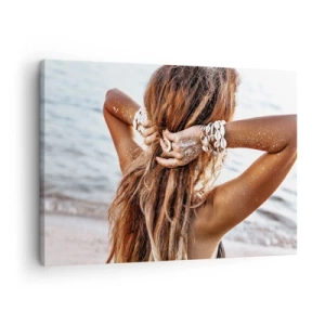 Canvas picture - A woman on the beach with her hair blowing in the sun - 70x50cm - Sister of Water and Sun - Modern wall decoration for the living room and bedroom ARTTOR
