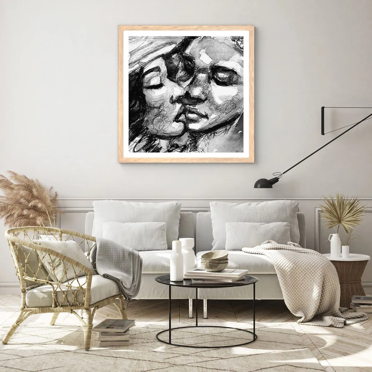Poster in light oak frame - Tender Moment - 30x30 cm