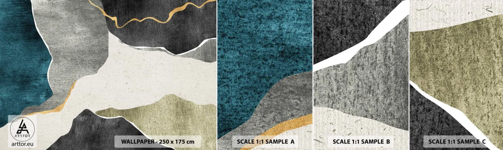 Photo Wallpaper Sample Self-Adhesive Deluxe Sticker - Mosaic Composition with a Gold Thread - Abstractionism, Art Deco, Piece - 100x30 cm