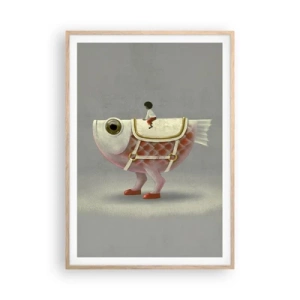 Poster in light oak frame - Fish Jockey - 70x100 cm