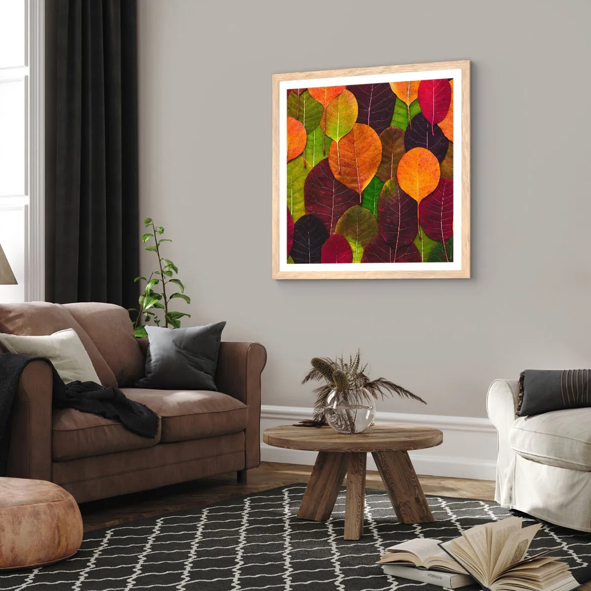 Poster in light oak frame - Autumn Mosaics - 30x30 cm