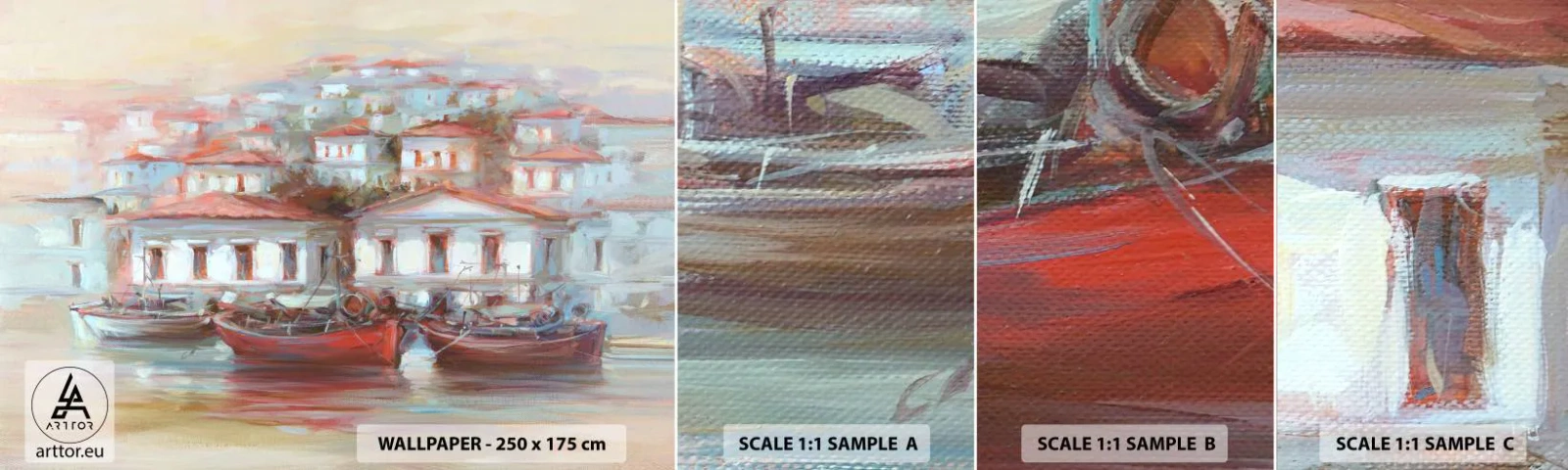 Photo Wallpaper Sample Standard Eco - Happy Town - Architecture, Sailboat, Harbor - 100x30 cm