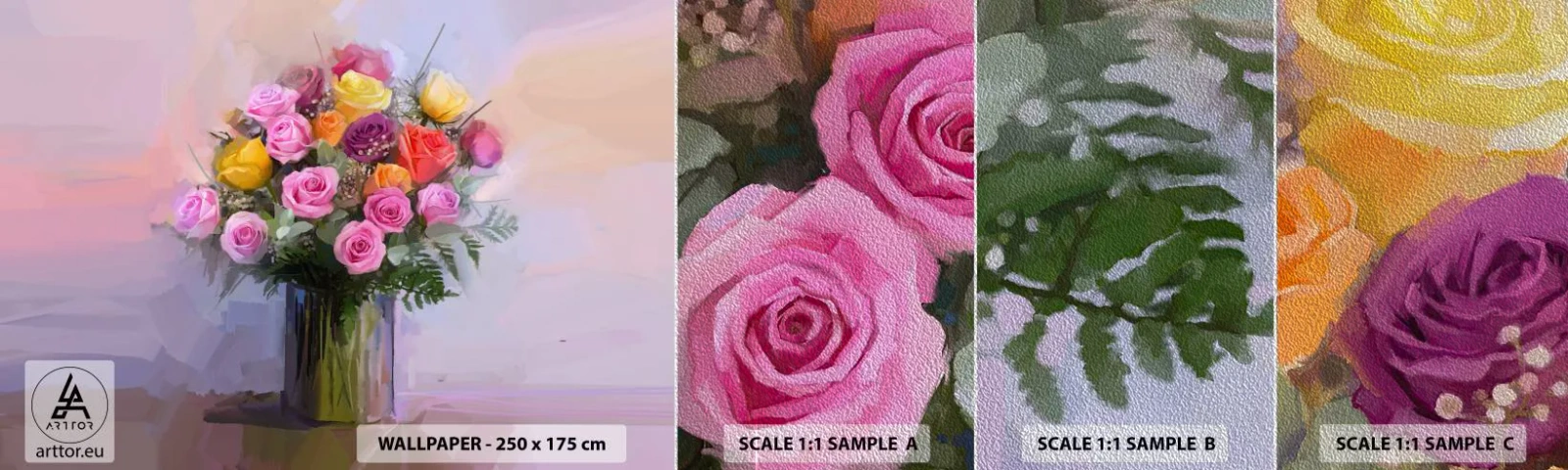 Photo Wallpaper Sample Premium Sand - Retained Beauty - Vase with Flowers, Bouquet of flowers, Piece - 100x30 cm