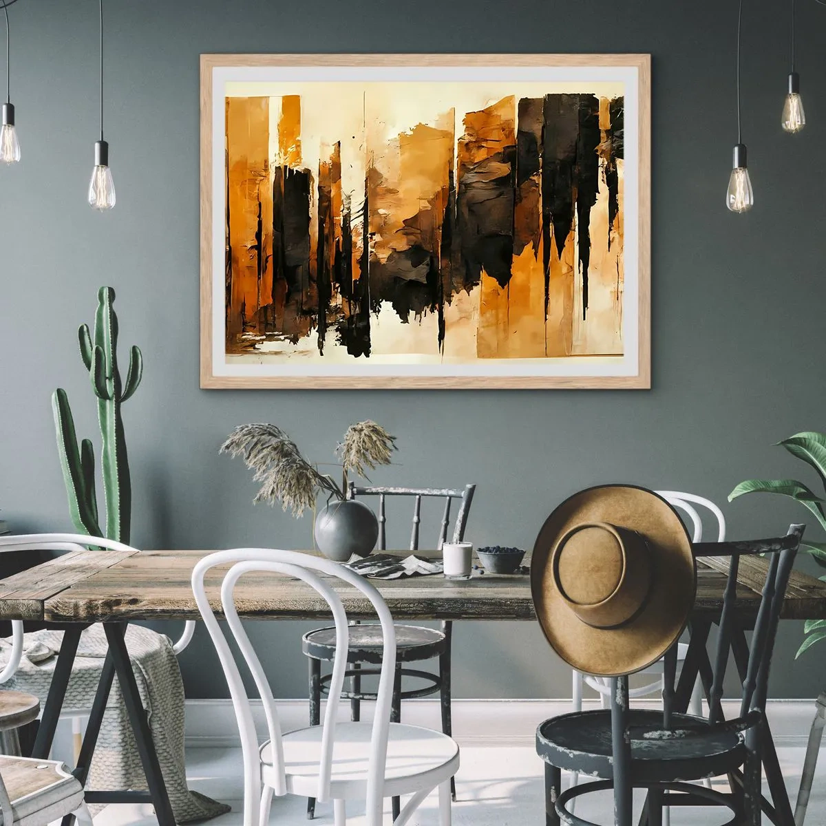 Poster in light oak frame - Harmony of Black and Gold - 91x61 cm