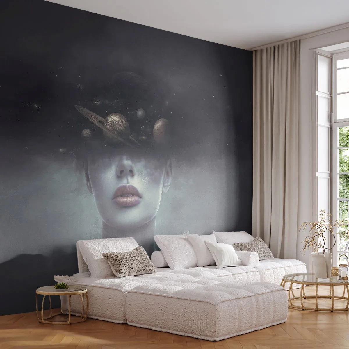Custom Wallpaper Standard Eco - And Planets are Revolving… - Abstraction, Woman's Face, Cosmos
