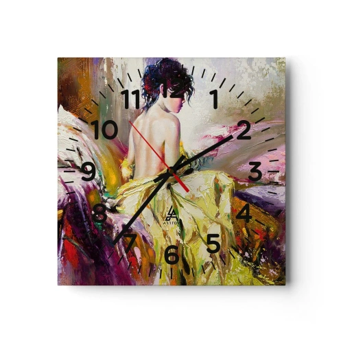 Wall clock - Clock on glass - Graceful in Yellow - 40x40 cm