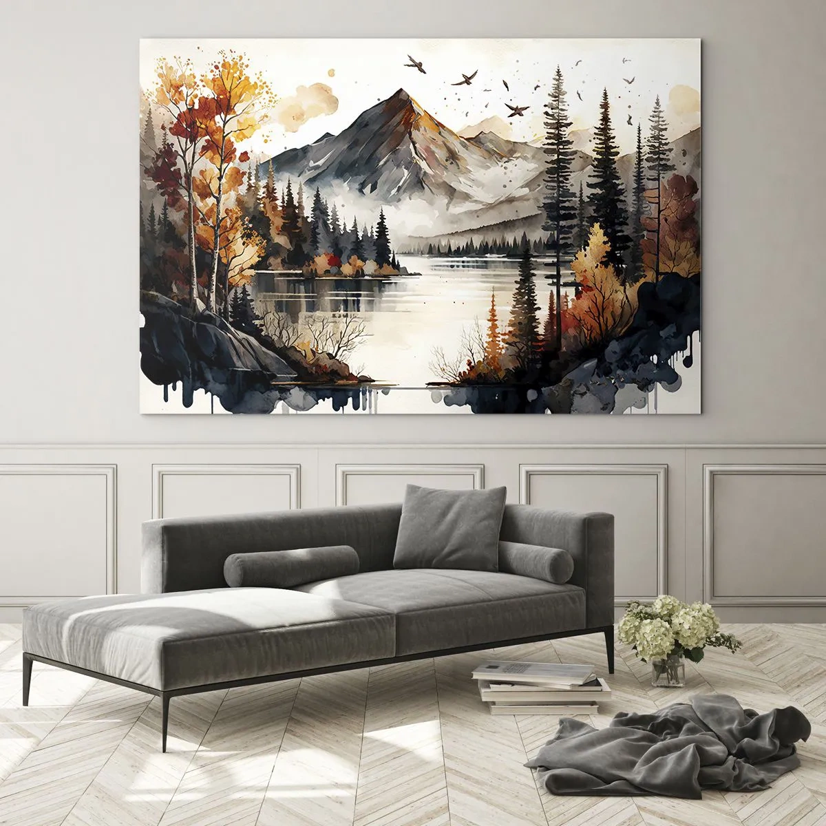 Glass picture - Golden Autumn in the Mountains - 120x80 cm