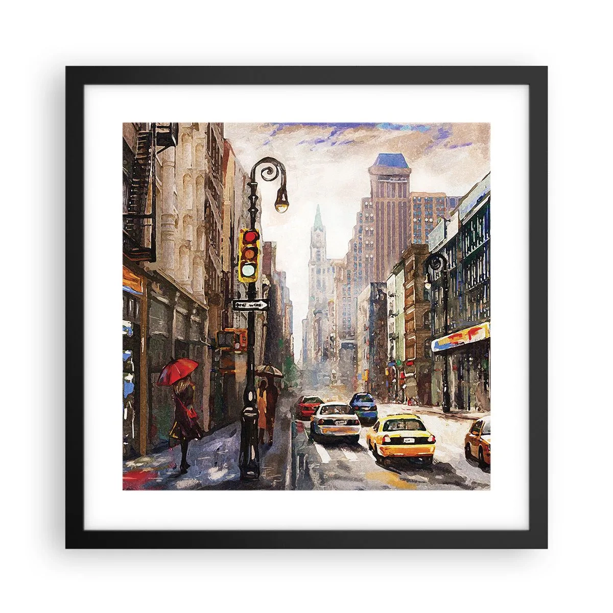 Poster in black frame - New York - Colourful in Rain - 40x40 cm
