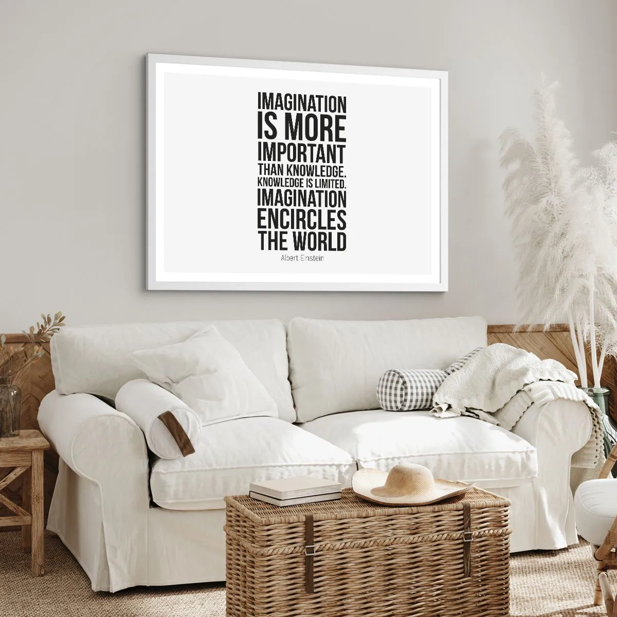 Poster in white frmae - Einstein about Power of Imagination - 40x30 cm