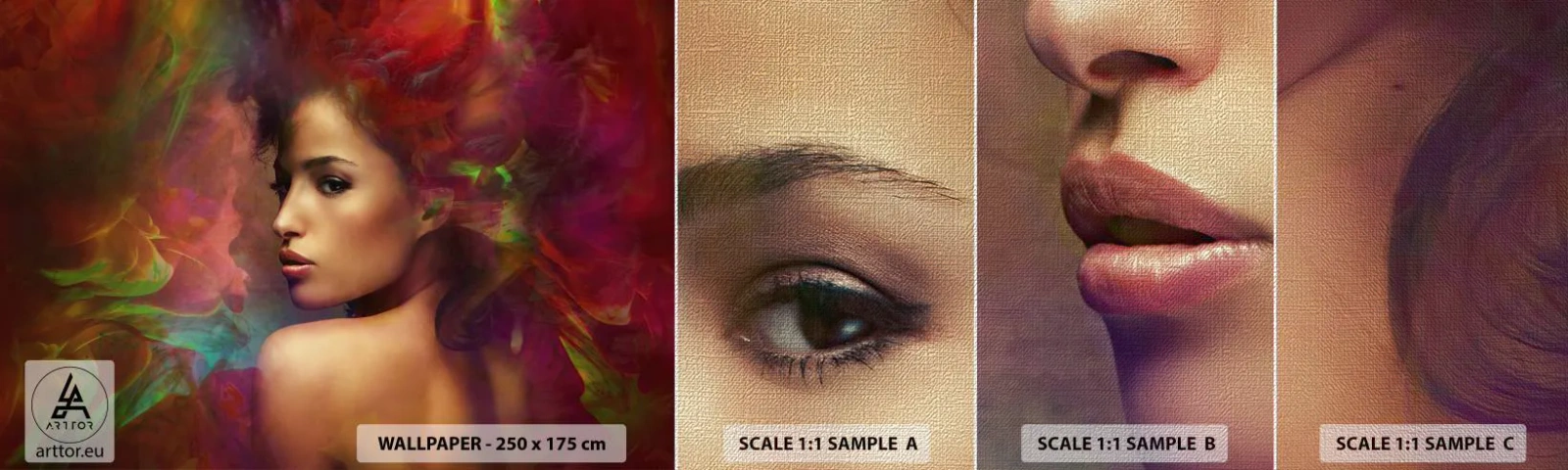 Photo Wallpaper Sample Premium Canvas - Prettier than Rainbow, Delicate Like a Fog - Woman, Woman's Face, Body - 100x30 cm