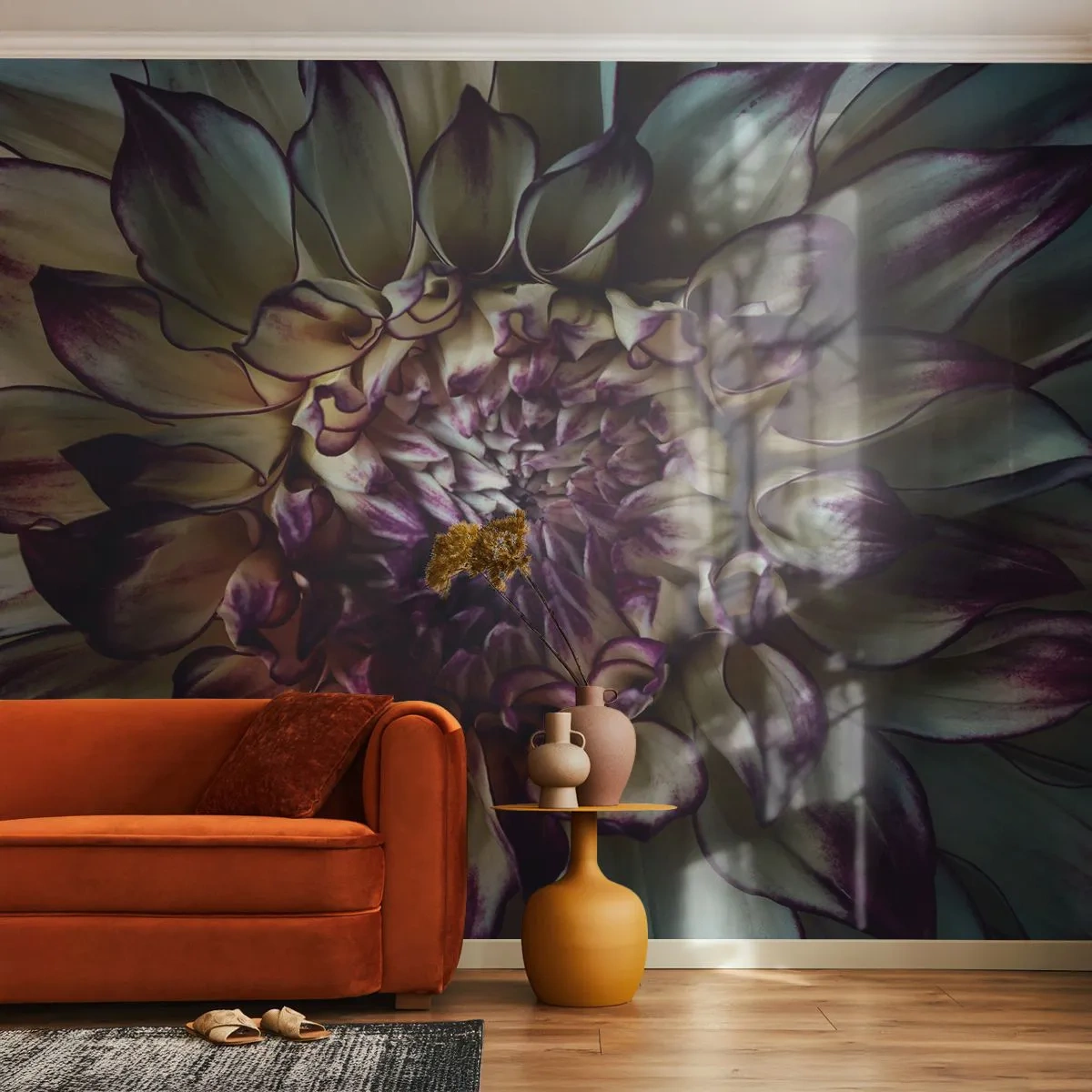 Photo Wallpaper Standard Eco - The Blossoming of Youth - Flowers, Dahlia, Blooming Flower - 300x210 cm