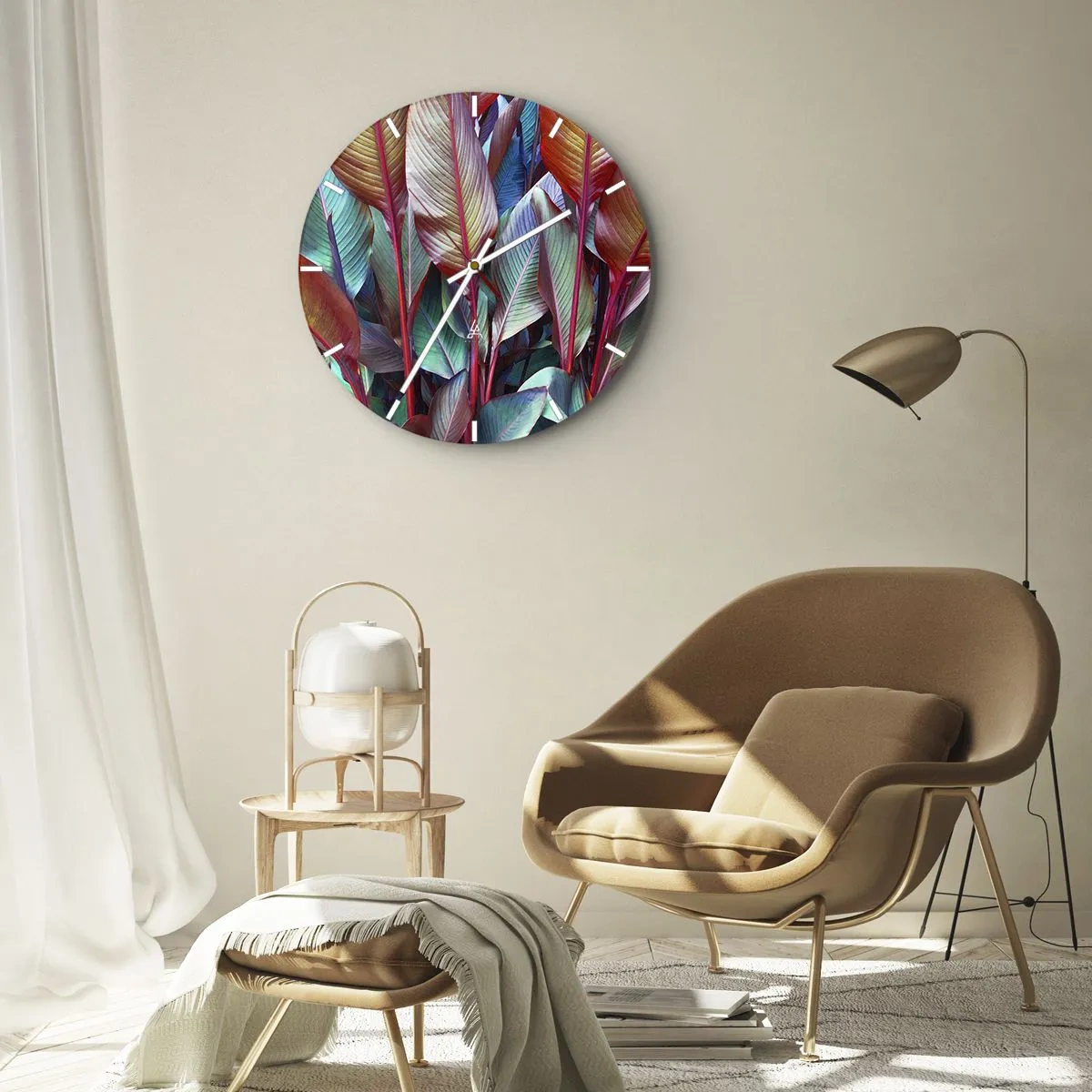 Wall clock - Clock on glass - Colourful Thicket - 40x40 cm