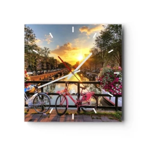 Wall clock - Clock on glass - Spring Morning in Amsterdam - 40x40 cm