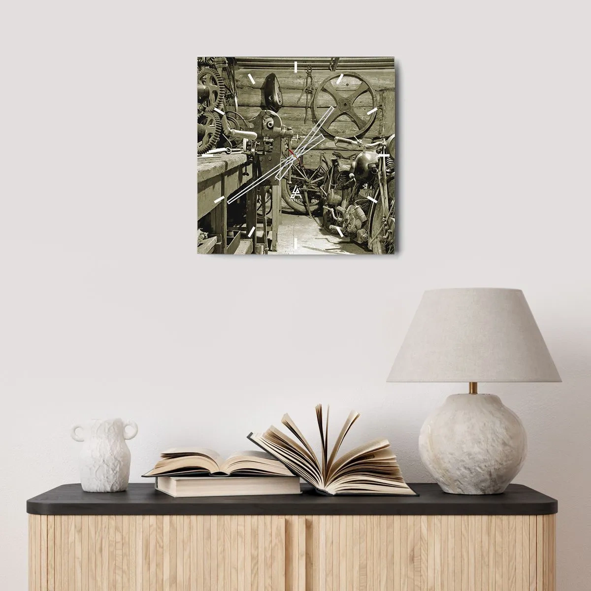 Wall clock - Clock on glass - In Grandad's Shed - 30x30 cm