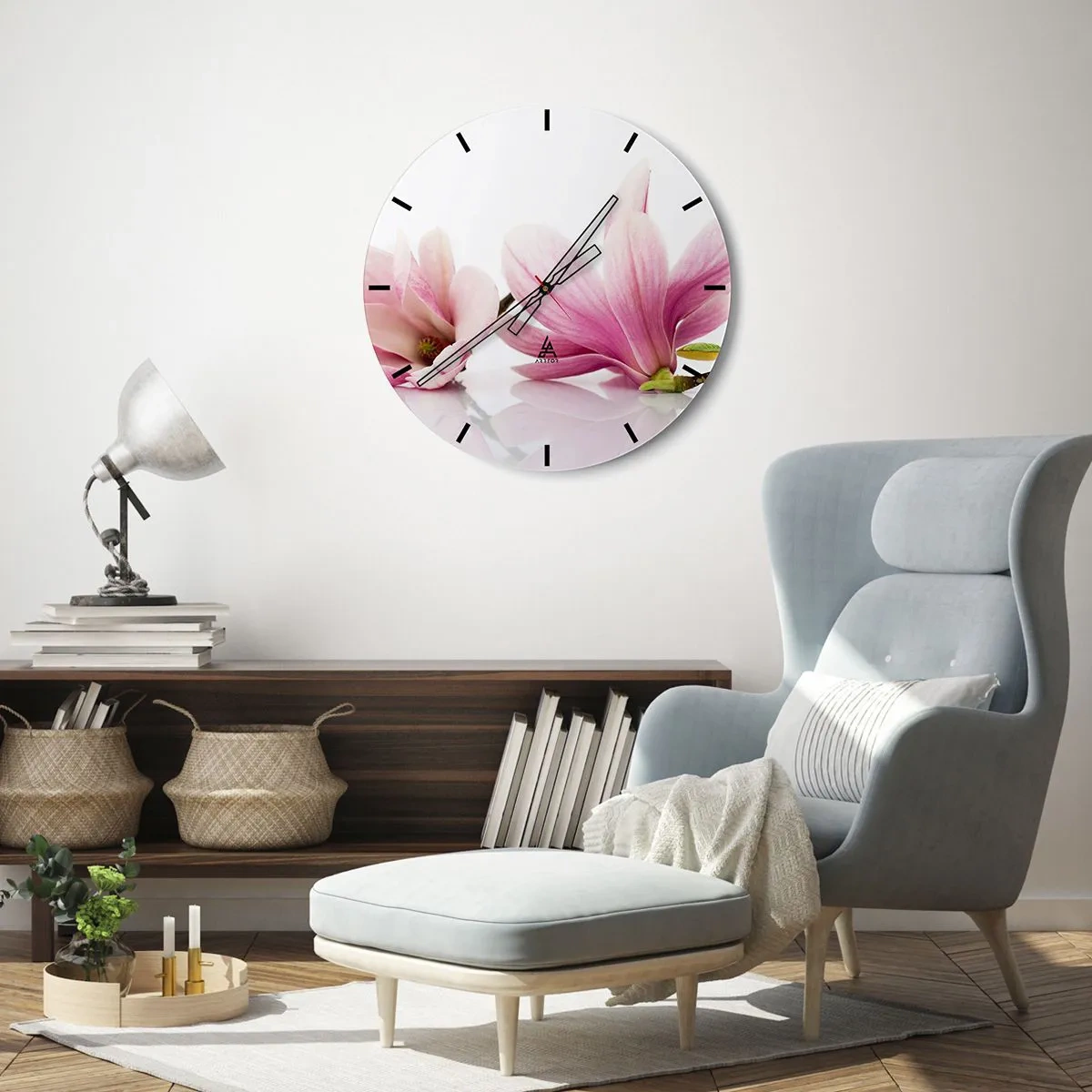Wall clock - Clock on glass - Delicate Like a Spring Breeze - 40x40 cm