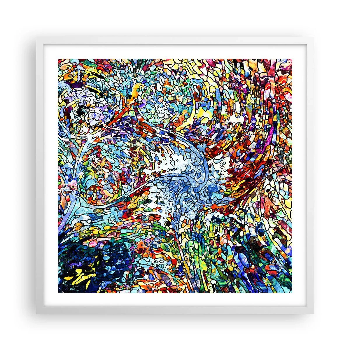 Poster in white frmae - Stained Glass with Drops - 60x60 cm