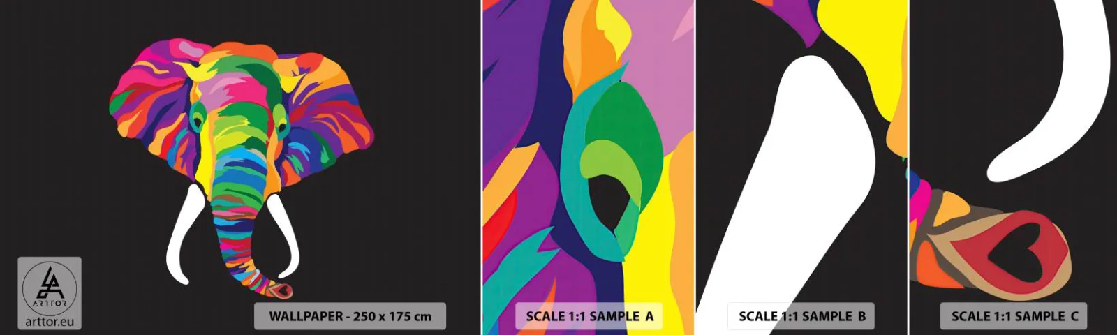 Photo Wallpaper Sample Standard Eco - Elephant That Enjoyed Rainbow Bath - Animals, Elephant, Colorful Image - 100x30 cm