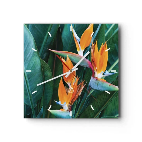 Wall clock - Clock on glass - Is It a Flower or a Bird? - 30x30 cm