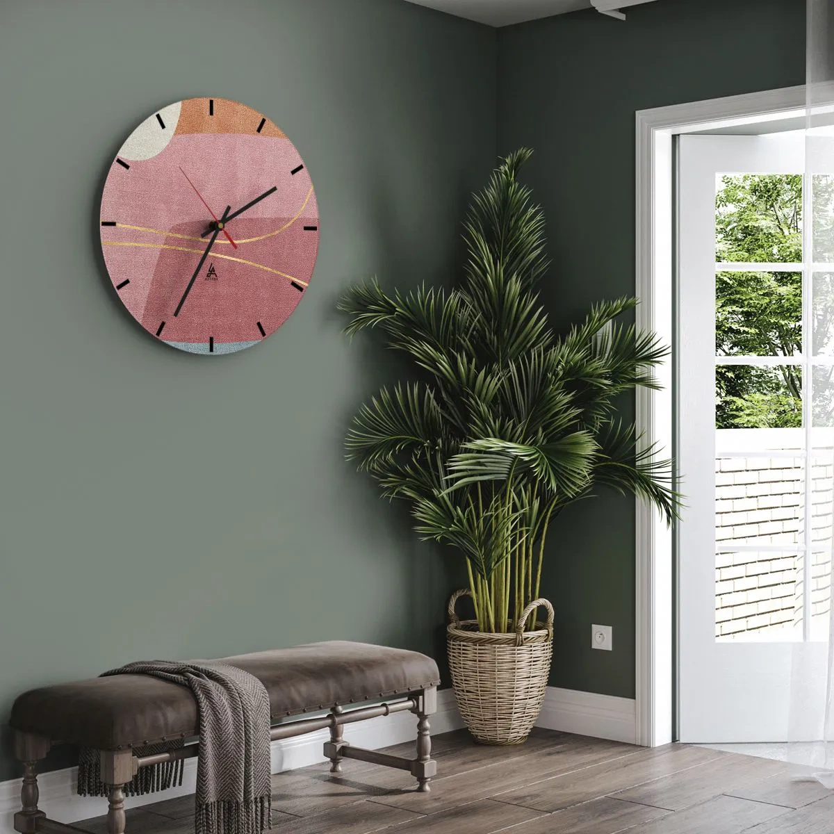 Wall clock - Clock on glass - Pastel Composition with a Golden Note - 40x40 cm