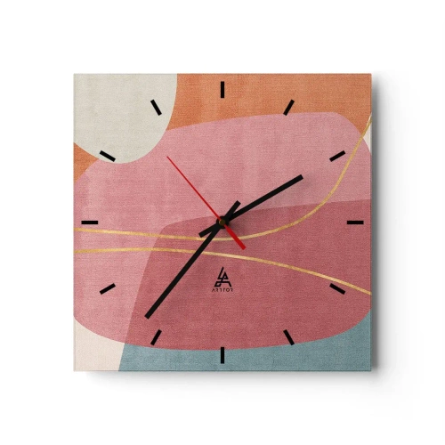 Wall clock - Clock on glass - Pastel Composition with a Golden Note - 30x30 cm
