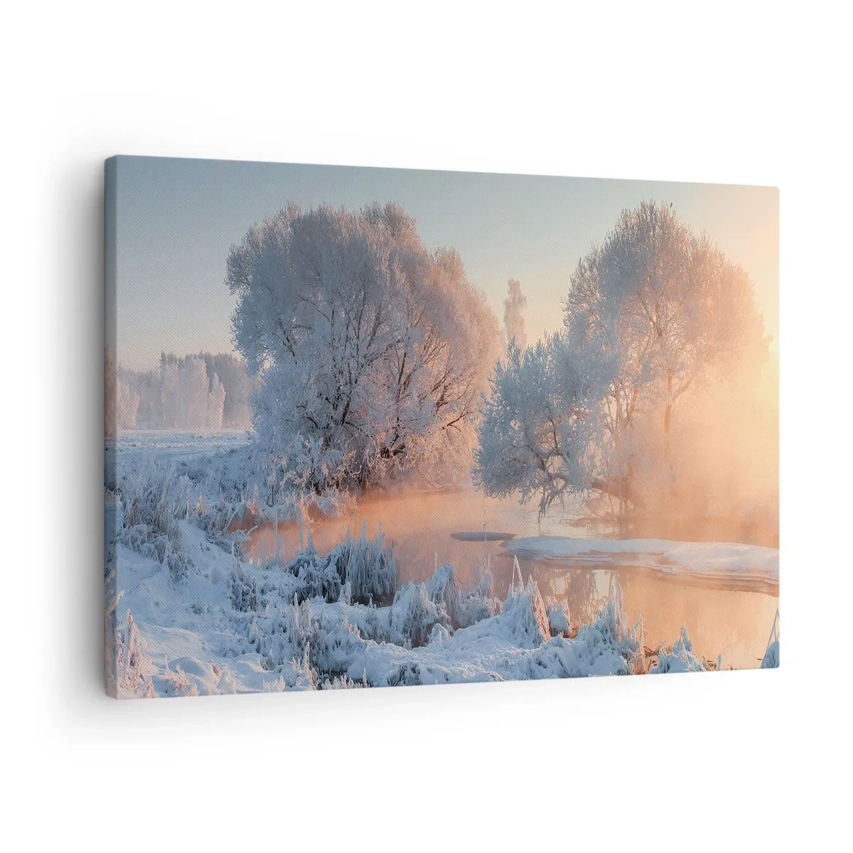 Canvas picture - Winter landscape with snow-covered trees and a sunset - 70x50cm - Everything Shines in Sunny Crystal - Modern wall decoration for the living room and bedroom ARTTOR