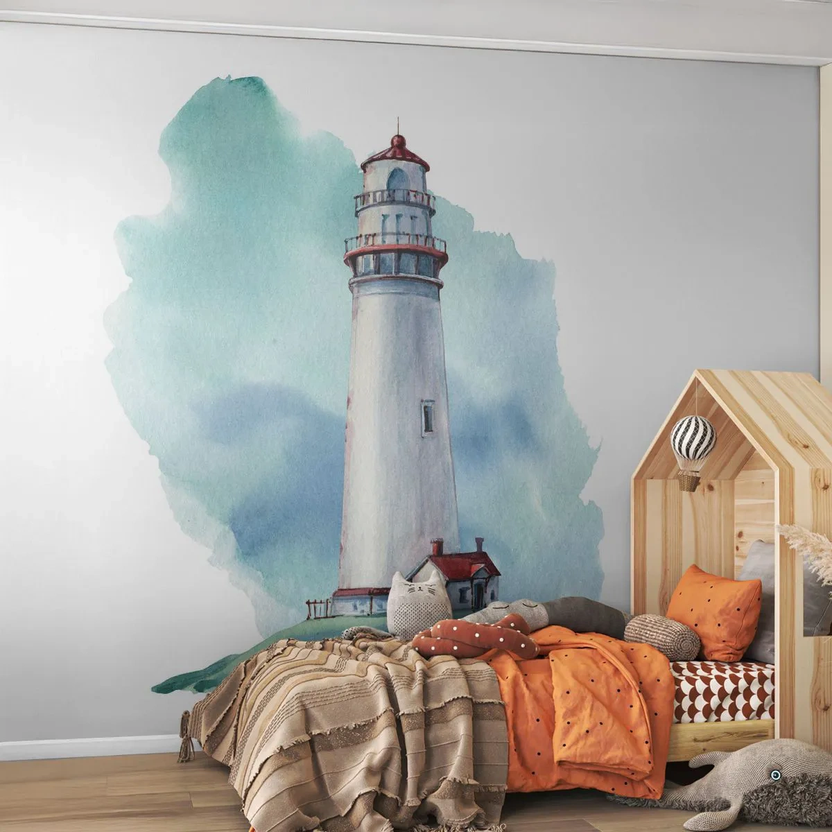 Photo Wallpaper Standard Eco - Gentle Sister of Blue - Lighthouse, Seaside, Drawing - 250x175 cm