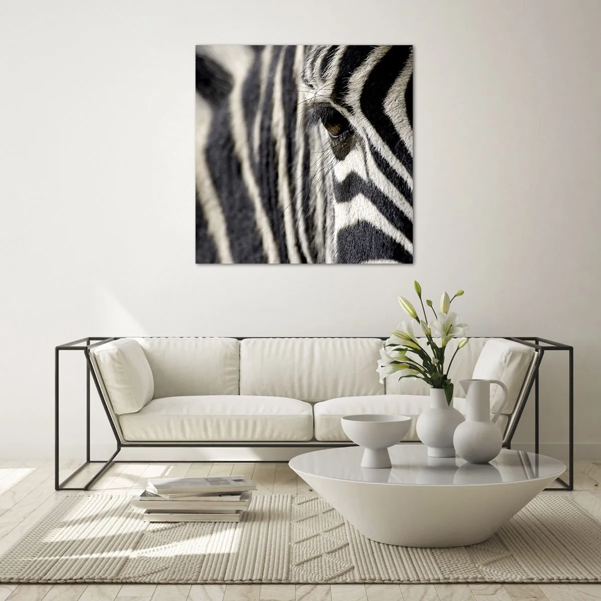 Glass picture - Striped Portrait - 50x50 cm